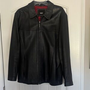 Messing Black Leather Jacket with Red Lining